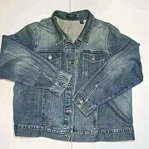 Izod women's jeans jacket sz 2X denim trucker button down casual blue Denim